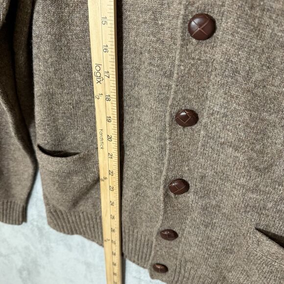 Jos A Bank Executive Sweater L Mens Beige Lambswool Cardigan Grandpa Grunge - Picture 5 of 8